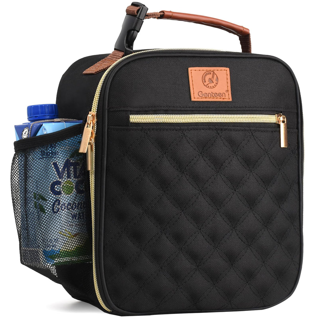 Lunch Box Reusable Lunch Bag for Men Women Kids AdultsInsulated Lunch Bag Waterproof Lunch Box CoolerSmall Lunch Box With Side Pockets for Work Office School Travel Picnic-Black