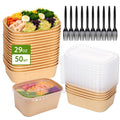 50-Pack 29oz Disposable Kraft Paper Bowls with Lids and Forks Meal Prep Containers Disposable Serving Bowls Cardboard Food Containers Leakproof and Microwave Safe for Hot and Cold Food Soup