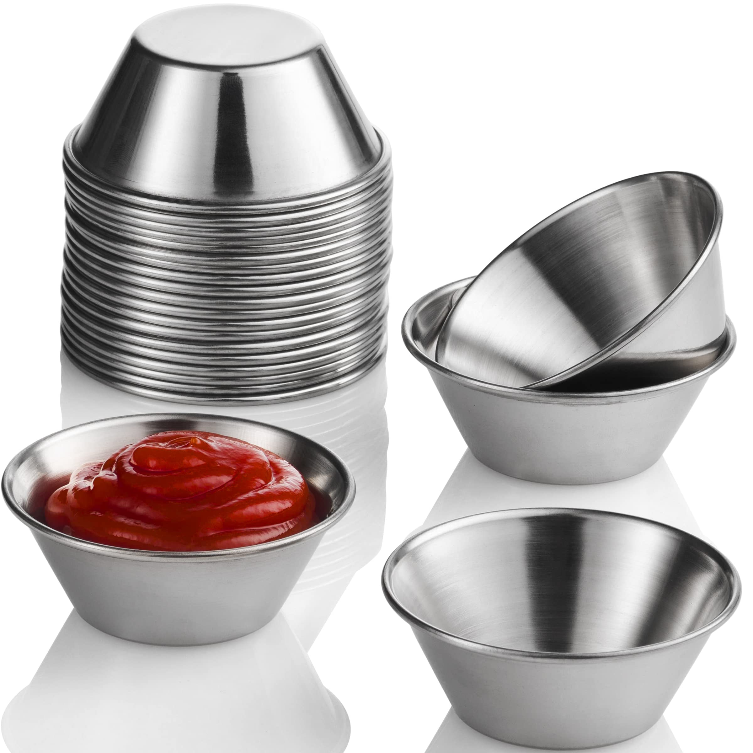 Small Sauce Cups Stainless Steel Ramekin Dipping Sauce Cup Commercial Grade Individual Round Condiment cups (24 of 1.5 oz.)