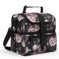 PBRO Double Deck Insulated Lunch Bag for WomenLarge Reusable Lunch Box with Adjustable Shoulder BeltSide PocketsCute Purple Floral Leakproof Lunch Tote Cooler Bag for Adult PicnicWorking -Purple