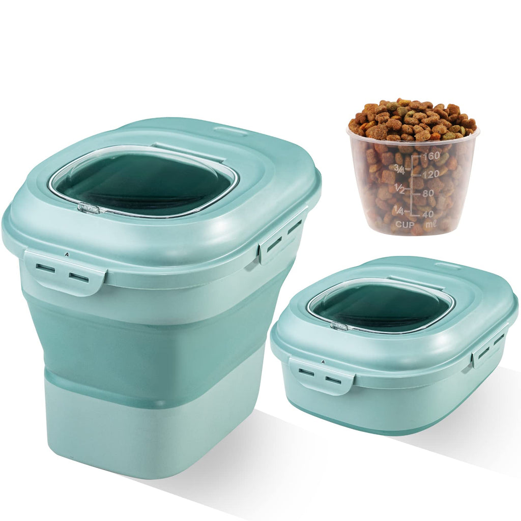 SUT Green Dog Food Storage Container with lids30 Lbs Collapsible Pet Cat Storage Container with Wheels 50 Lbs Airtight Food Storage Containers for Cereal Flour Rice Leakproof Sealable Dry Holder