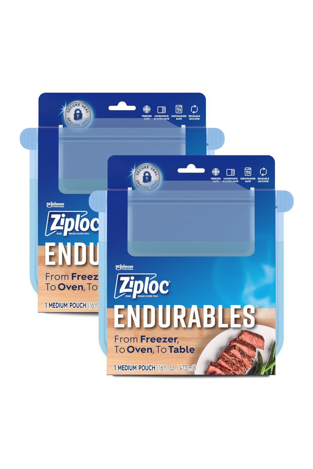 Ziploc Endurables Medium Pouch 2 Cups Reusable Silicone Bags and Food Storage Meal Prep Containers for Freezer Oven and Microwave Dishwasher Safe 2 Pack