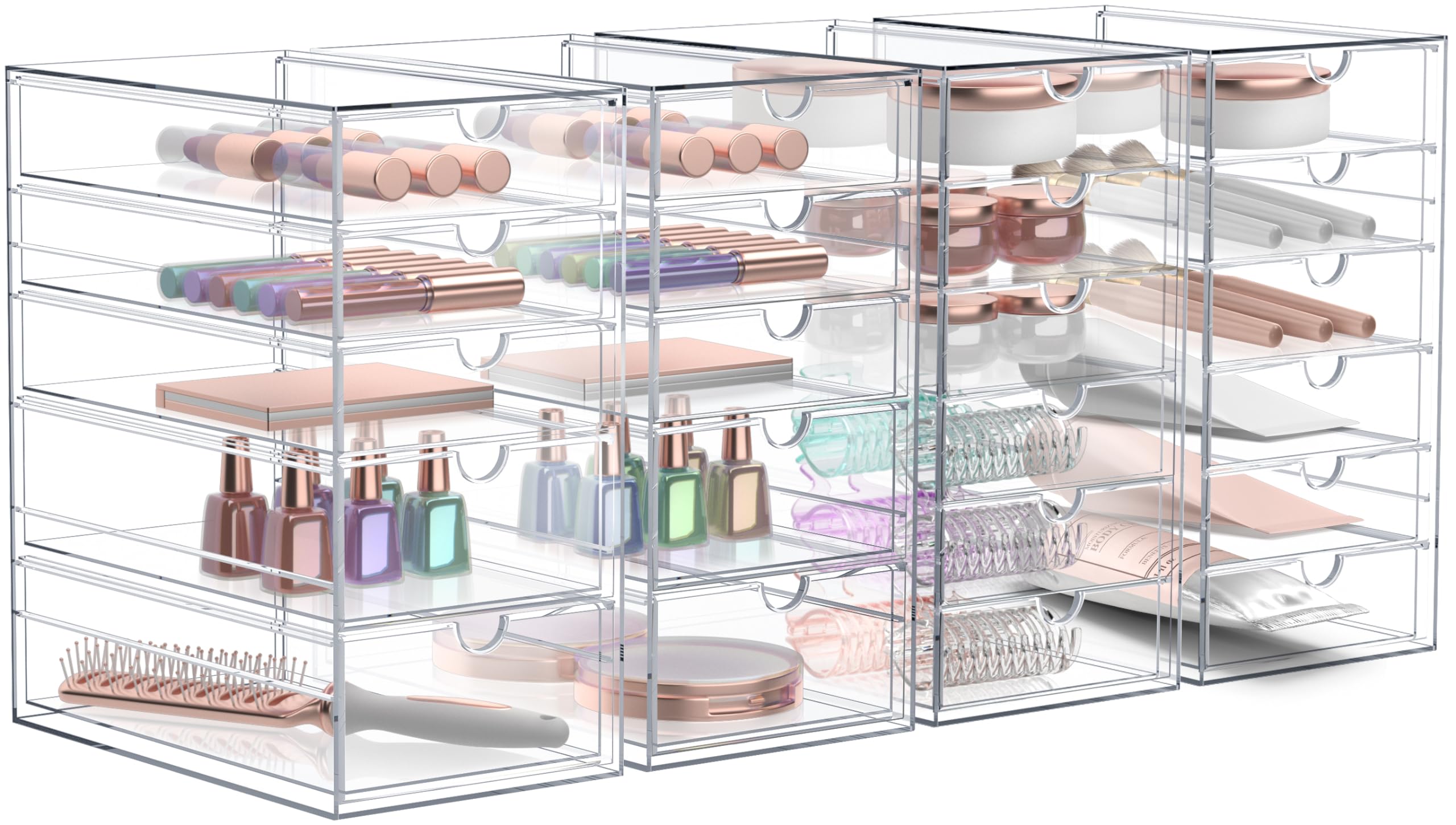 Sorbus Makeup Organizer With 22 Drawers Acrylic Drawer Organizer for Makeup Office Organization and Storage Art Supplies Jewelry Stationary - 4 Pcs Clear Stackable Storage Bins Organizer Drawers